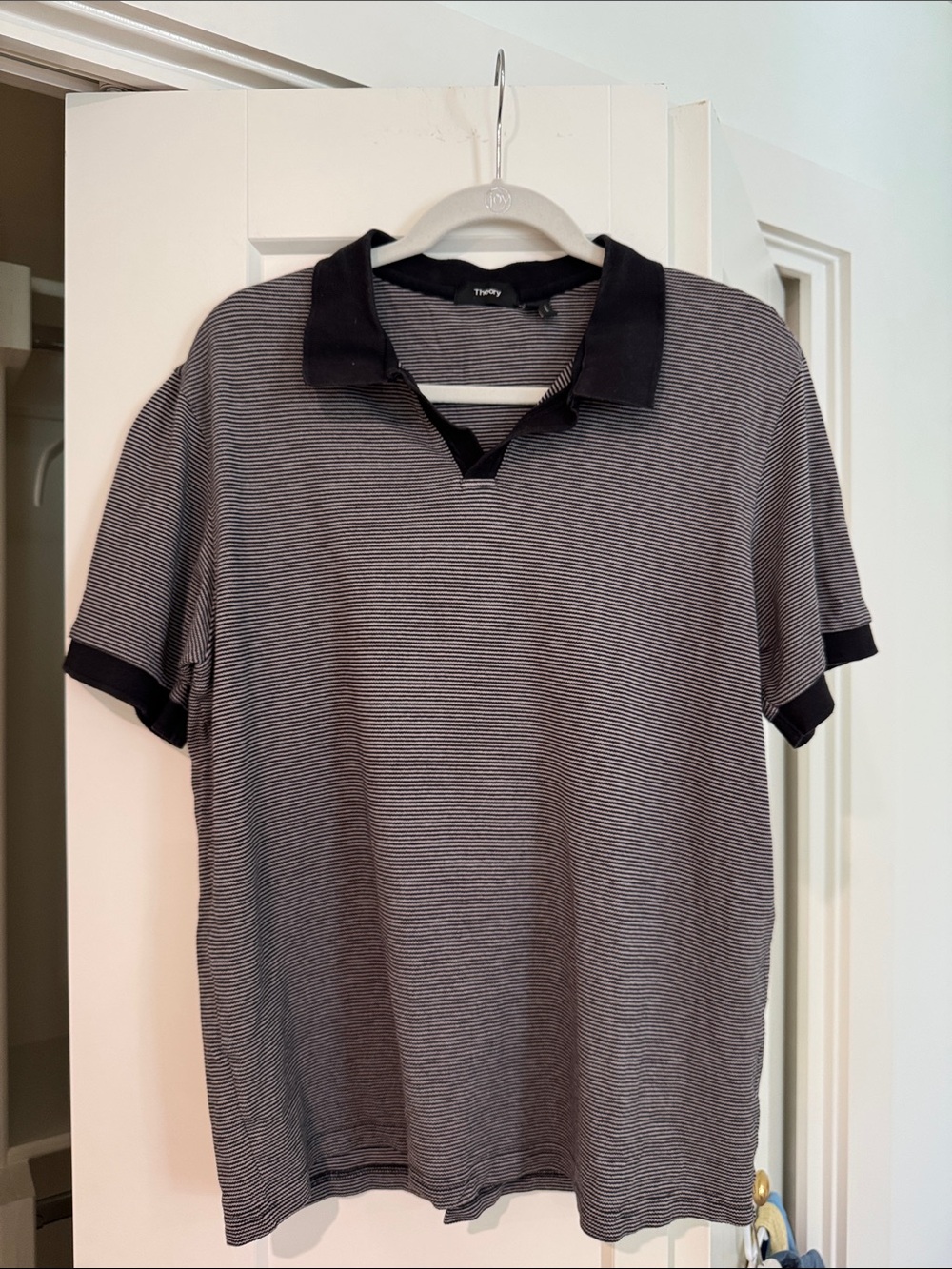 Theory Men's Black & Gray Micro-Stripe Polo